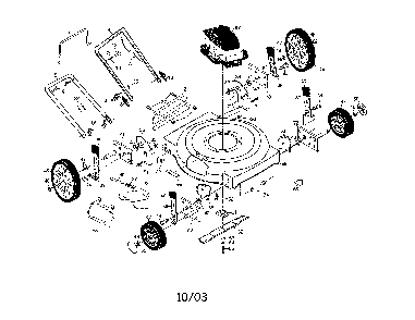 Engine/housing/handle/wheels Diagram and Parts List for PO4QN22SHA  Poulan Lawn Mower