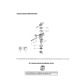 Carburetor's Diagram and Parts List for S31SST RECON Poulan Trimmer