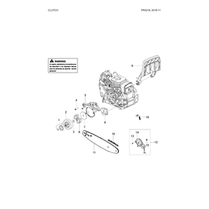 Clutch Parts Diagram and Parts List for PR4218-967063801  Poulan Chainsaw