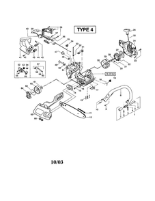 Chassis/Bar/Chain/Flywheel Diagram and Parts List for 220 TYPE 4 Poulan Chainsaw