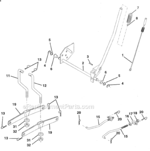 Shaft Diagram and Parts List for HD145H42J  Poulan Lawn Tractor
