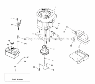 Engine Diagram and Parts List for PB195H42LT 96042003600 Poulan Lawn Tractor