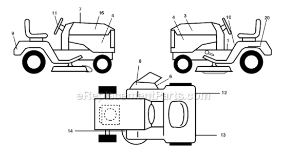Decals Diagram and Parts List for PB19H42LT  Poulan Lawn Tractor
