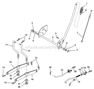 Mower_Lift Diagram and Parts List for PK19H42LT 96012001600 Poulan Lawn Tractor