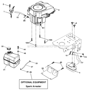 Engine Diagram and Parts List for PK19H42LT 96012001600 Poulan Lawn Tractor