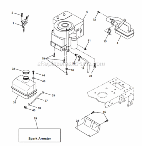 Engine Diagram and Parts List for PO1538D  Poulan Lawn Tractor