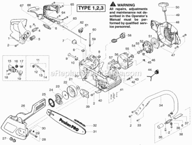 Page D Diagram and Parts List for PP260 Type 1 Poulan Chainsaw