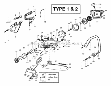 Page D Diagram and Parts List for PP295 Type 1 Poulan Chainsaw