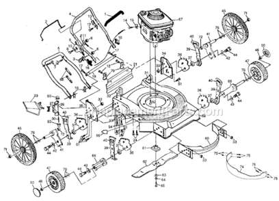 Page A Diagram and Parts List for PP751HW  Poulan Lawn Mower