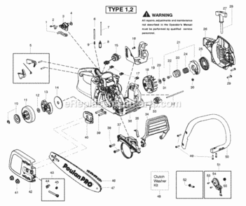 Page B Diagram and Parts List for PPB4218 Type 2 Poulan Chainsaw