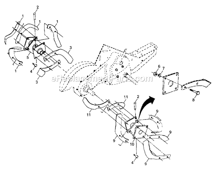 Tine Assembly Diagram and Parts List for RJ500C 1999 and Before Poulan Tiller