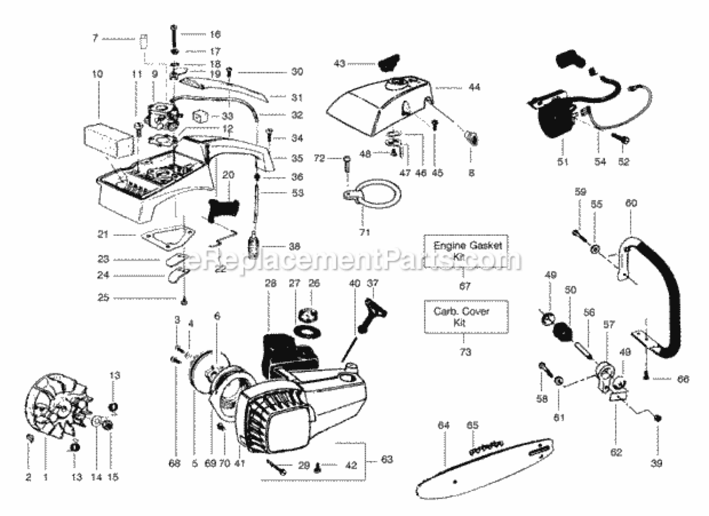 Page B Diagram and Parts List for S23  Poulan Chainsaw