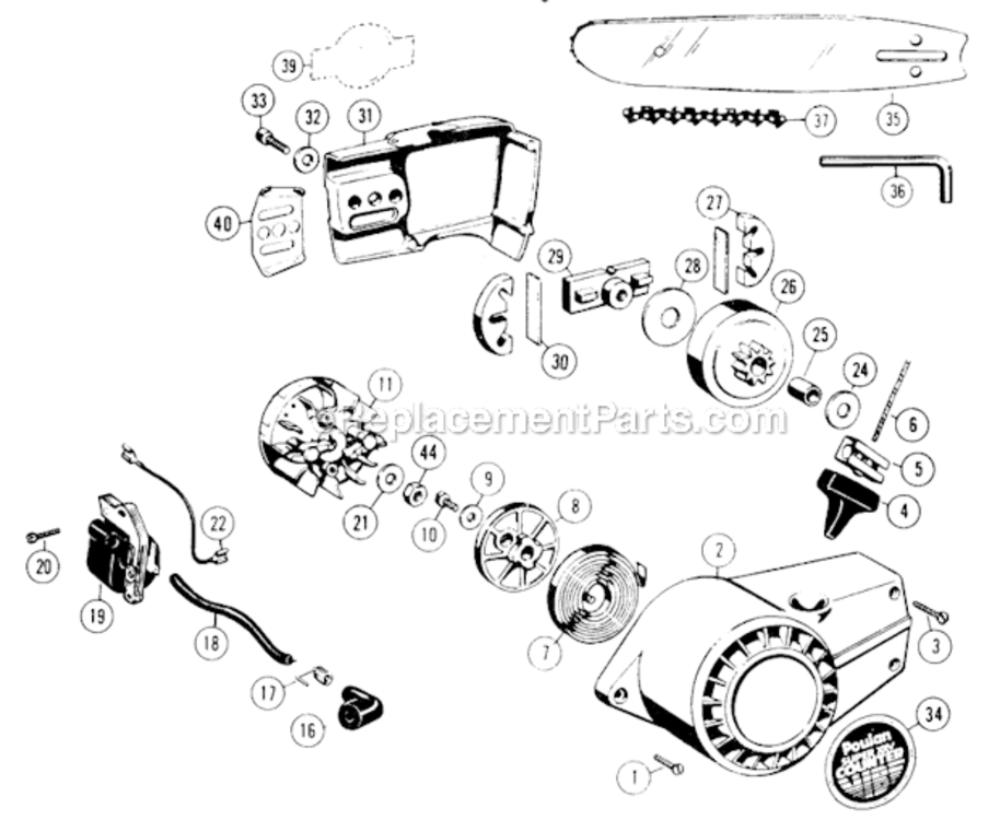 Page A Diagram and Parts List for S25CVA  Poulan Chainsaw