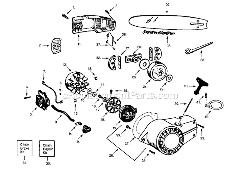 Page C Diagram and Parts List for S25DA  Poulan Chainsaw