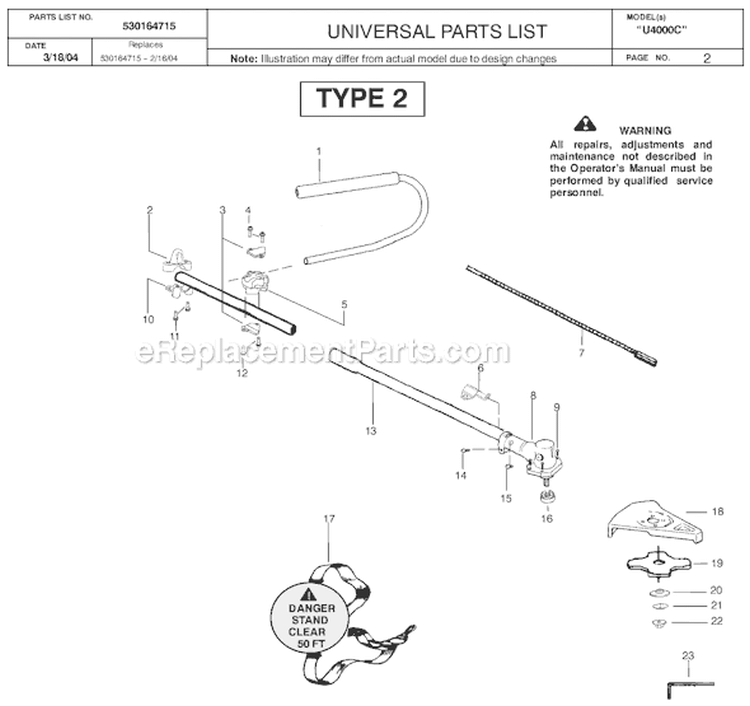 Page A Diagram and Parts List for U4000C Type 2 Poulan Edger