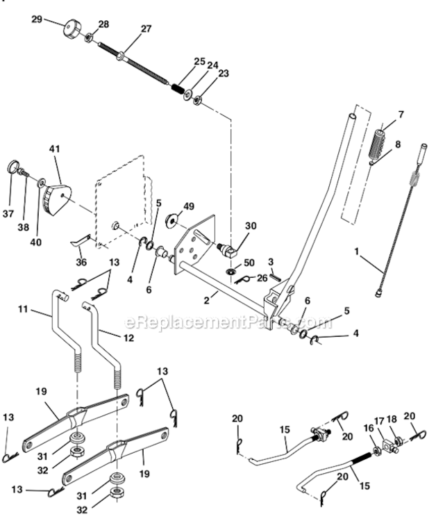 Mower_Lift Diagram and Parts List for XP24H42LT 96012004200 Poulan Lawn Tractor
