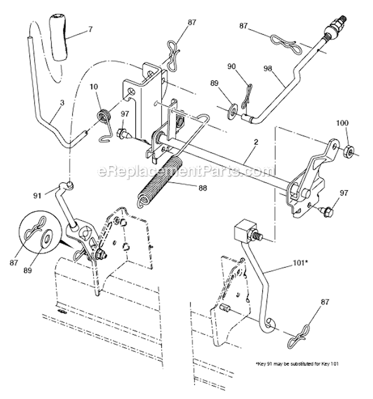Mower Lift Diagram and Parts List for XT195H46YT  Poulan Lawn Tractor