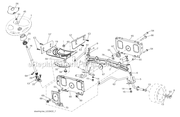 Steering Assembly Diagram and Parts List for XT195H46YT  Poulan Lawn Tractor