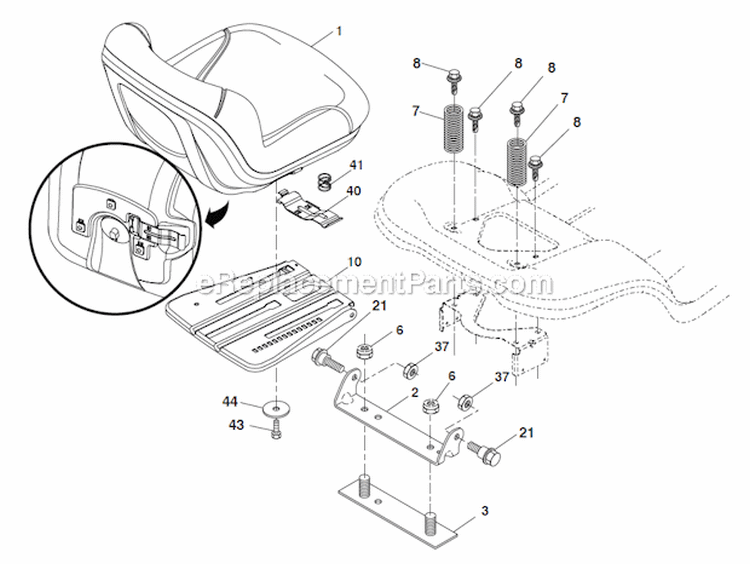 Seat Assembly Diagram and Parts List for XT195H46YT  Poulan Lawn Tractor