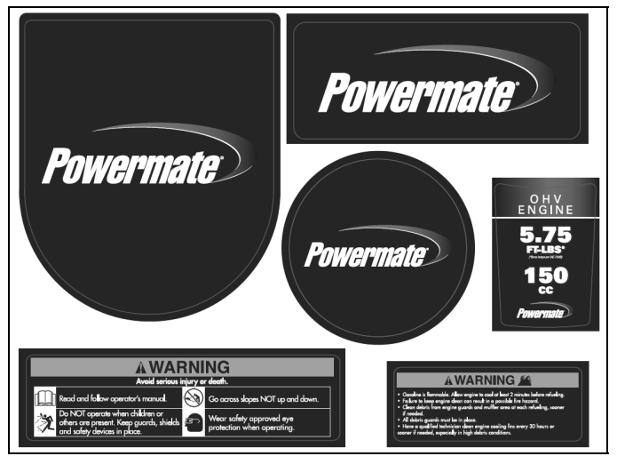 Unit Decals Diagram and Parts List for PWFT15022  Powermate Hedge Trimmer