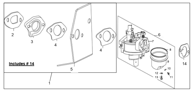 Carburetor Diagram and Parts List for P-FTT-160MD-E  Powermate Tiller
