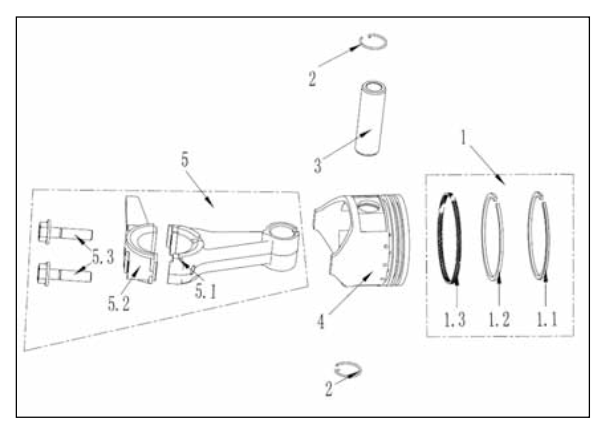 Piston / Connecting Rod Assembly Diagram and Parts List for P-WB-163150  Powermate Leaf Blower / Vacuum
