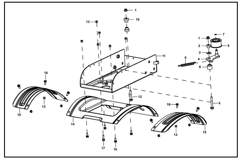 Base Assembly Diagram and Parts List for PFTT142  Powermate Tiller