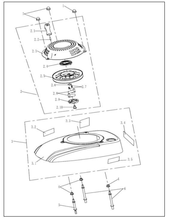 Engine Cover Assembly Diagram and Parts List for P-WFT-16022  Powermate Hedge Trimmer