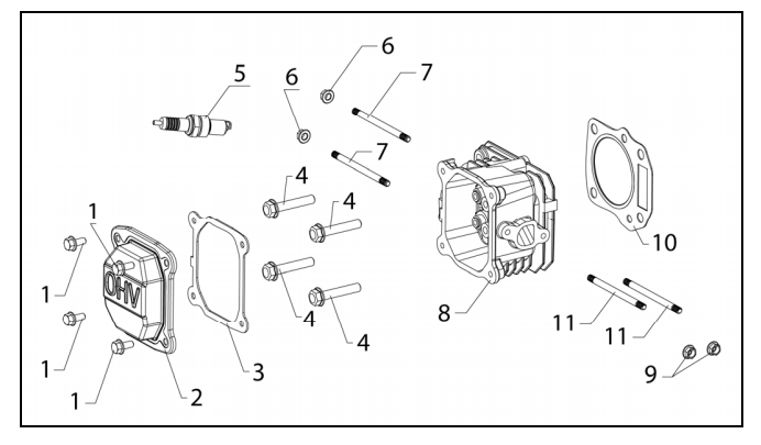 Cylinder Head Diagram and Parts List for PWFTA17322  Powermate Hedge Trimmer