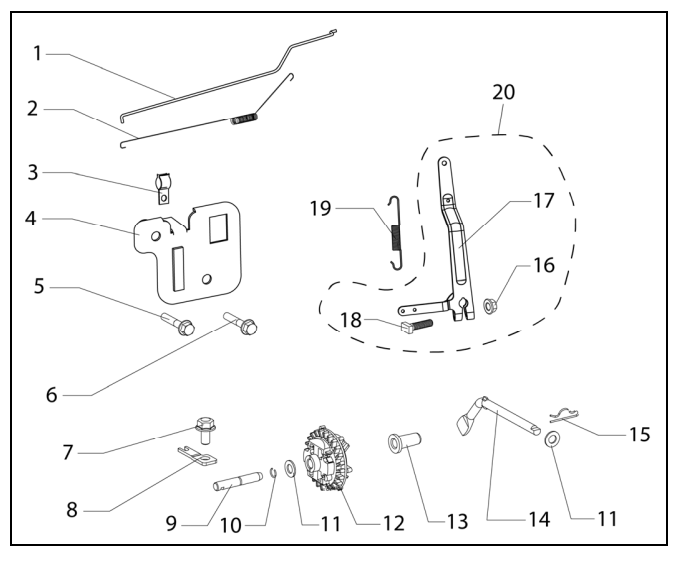 Governor Assembly Diagram and Parts List for PWFTA17322  Powermate Hedge Trimmer