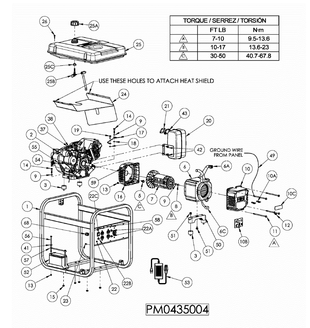 Section_1 Diagram and Parts List for PM0435004  Powermate Generator