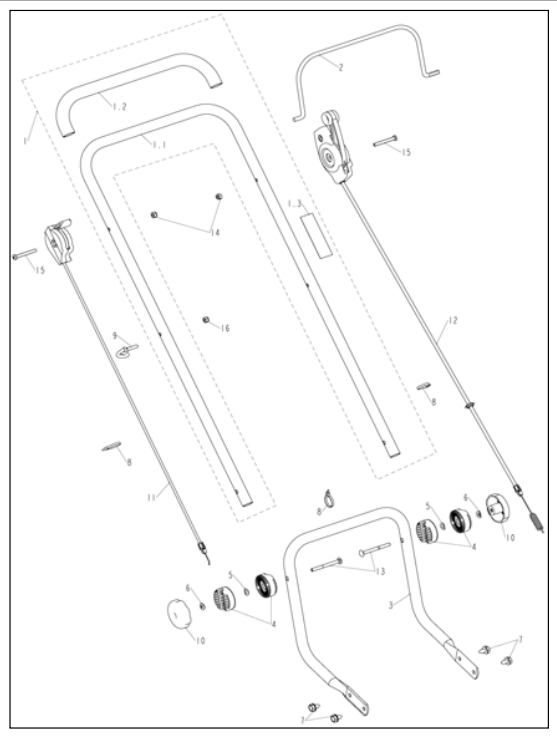 Handle Assembly Diagram and Parts List for P-WFT-16022  Powermate Hedge Trimmer