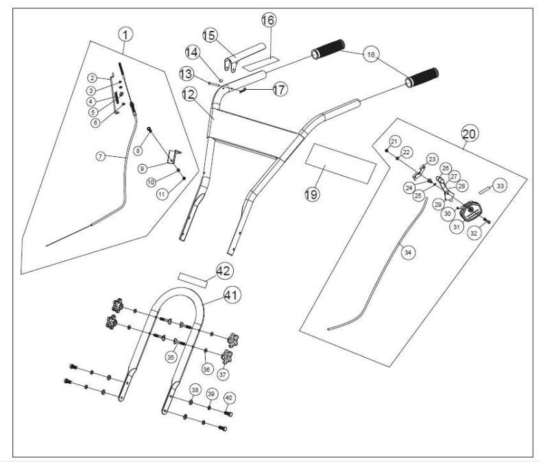 Handle Assembly Diagram and Parts List for P-FTT-160MD-E  Powermate Tiller