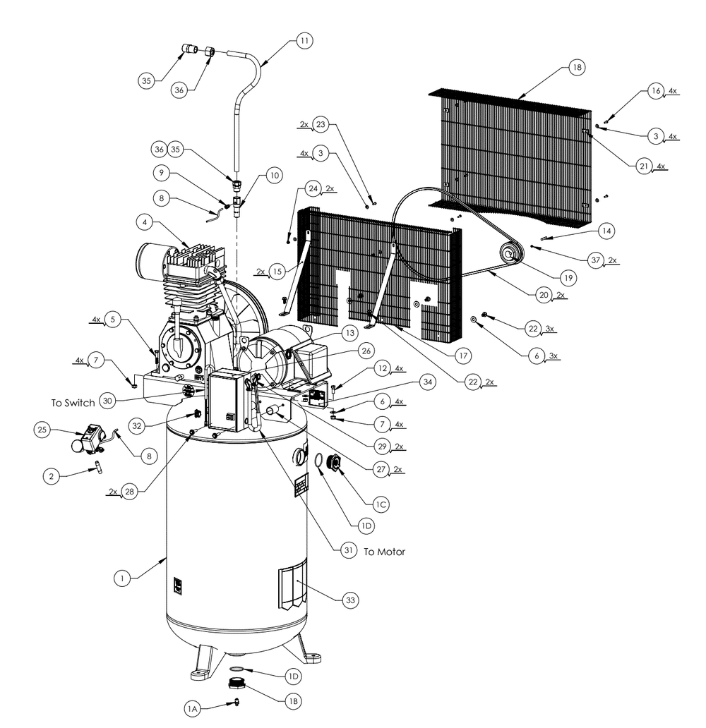 Section_1 Diagram and Parts List for V7518075  Powermate Compressor