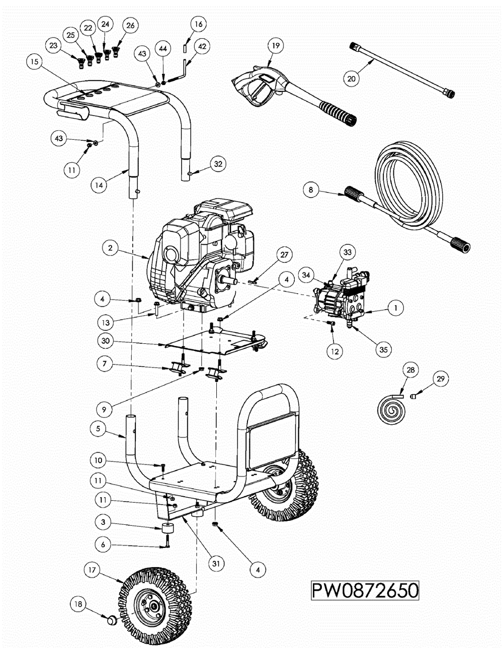 Section_1 Diagram and Parts List for PW0872650  Powermate Pressure Washer