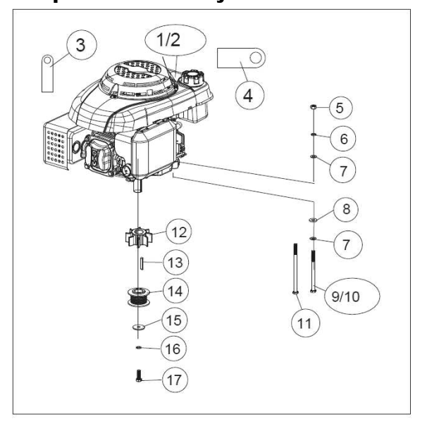 Engine  Top Level Assembly Diagram and Parts List for P-FTT-160MD-E  Powermate Tiller