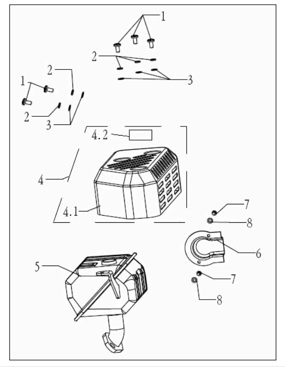 Muffler Assembly Diagram and Parts List for P-WB-163150  Powermate Leaf Blower / Vacuum