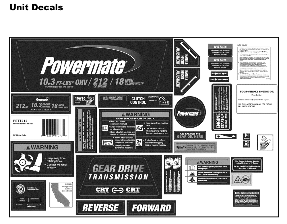 Section_6 Diagram and Parts List for PRTT212  Powermate Tiller