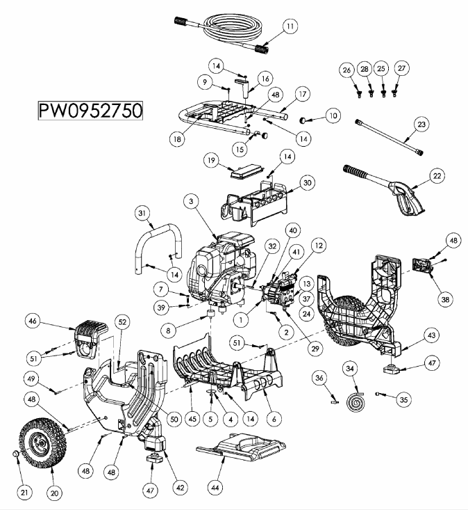 Section_1 Diagram and Parts List for PW0952750  Powermate Pressure Washer