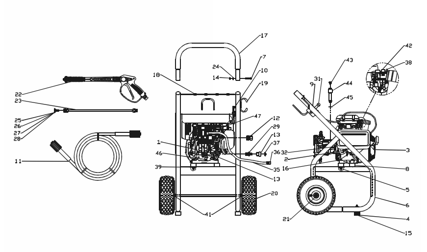 Section_1 Diagram and Parts List for PW091240001  Powermate Pressure Washer