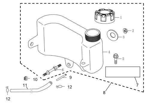 Fuel Tank Diagram and Parts List for P-FTT-160MD-E  Powermate Tiller