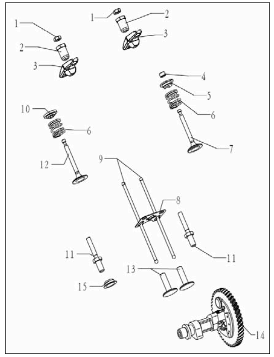 Valve Timing Assembly Diagram and Parts List for P-WB-163150  Powermate Leaf Blower / Vacuum