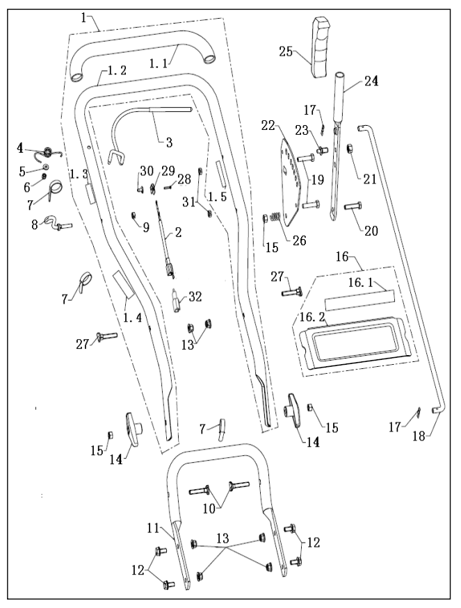 Handle Assembly Diagram and Parts List for P-WLE-1639  Powermate Edger