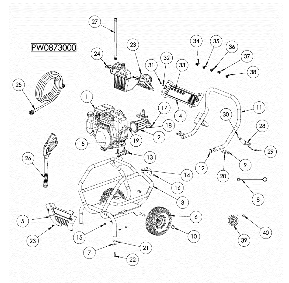 Section_1 Diagram and Parts List for PW0873000  Powermate Pressure Washer