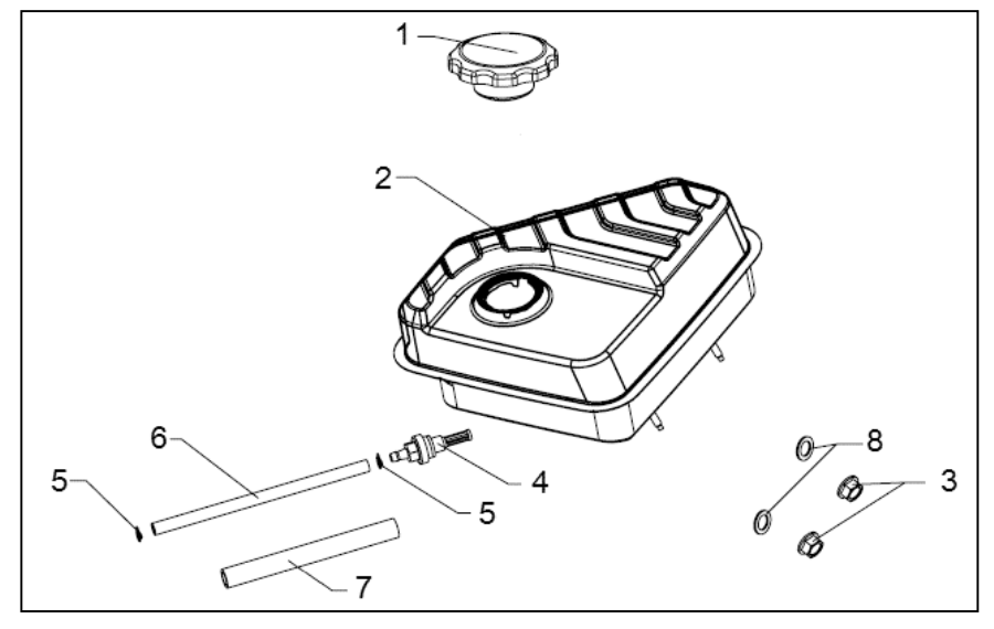 Fuel Tank Assembly Diagram and Parts List for P-WB-163150  Powermate Leaf Blower / Vacuum