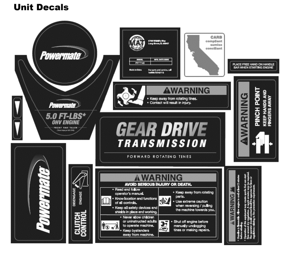 Section_9 Diagram and Parts List for PFTT140  Powermate Tiller