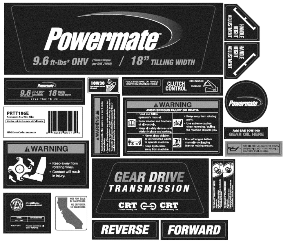 Section_6 Diagram and Parts List for PRTT196E  Powermate Tiller