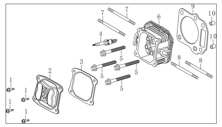Cylinder Head Diagram and Parts List for P-FTT-160MD-E  Powermate Tiller