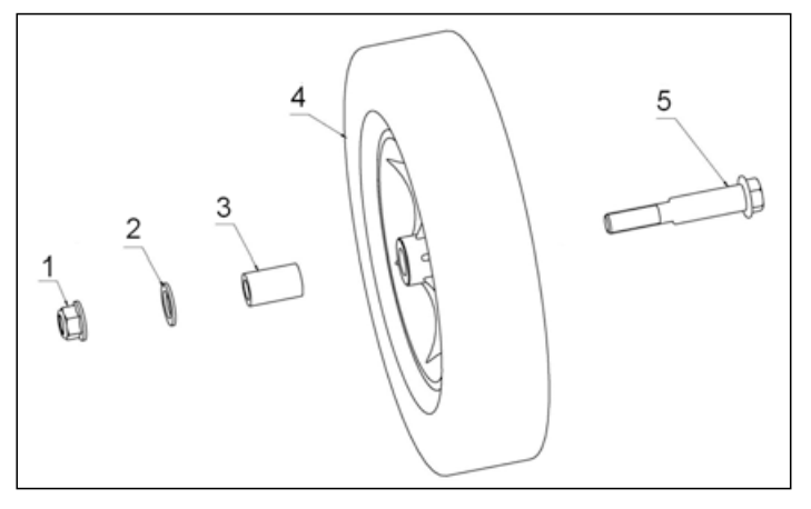 Fixed Rear Wheel Assembly Diagram and Parts List for P-WLE-1639  Powermate Edger
