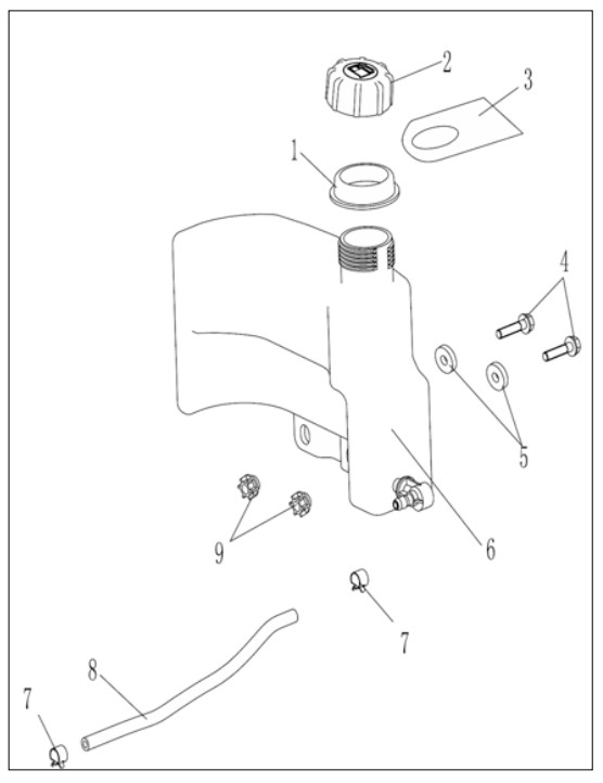 Fuel Tank Assembly Diagram and Parts List for P-WFT-16022  Powermate Hedge Trimmer